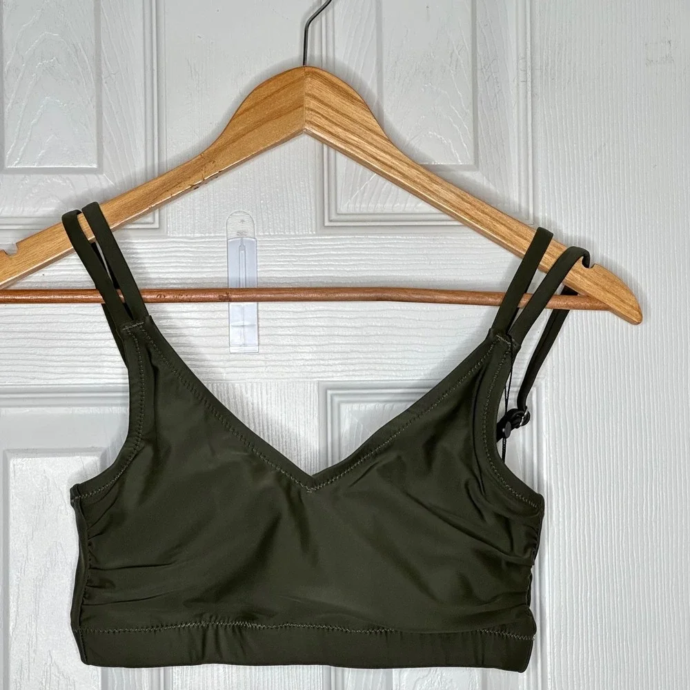 NEW Universal Standard Sport Bikini Swim Top Green Ruched Adjustable‎ 3XS (S)